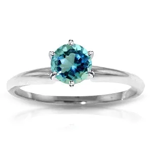 0.65 Carat 14K Solid White Gold Solitaire Ring Natural Blue Topaz