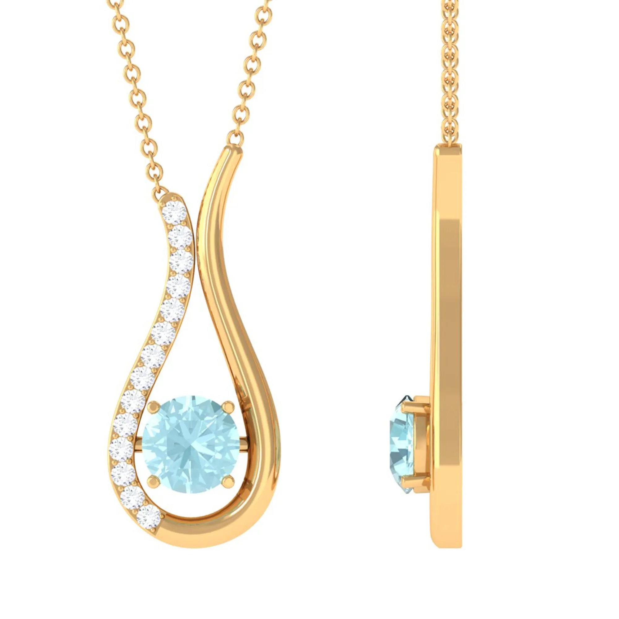 1 CT Sky Blue Topaz and Diamond Teardrop Pendant Necklace