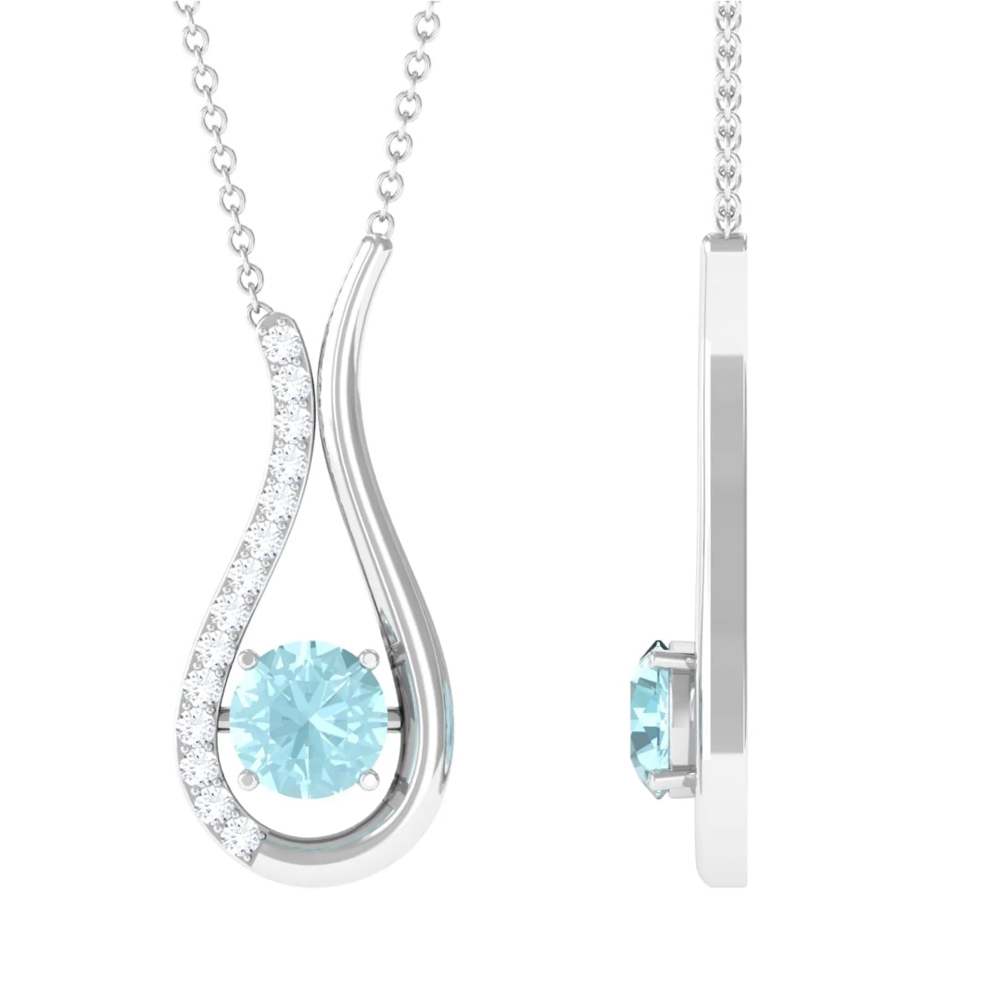 1 CT Sky Blue Topaz and Diamond Teardrop Pendant Necklace