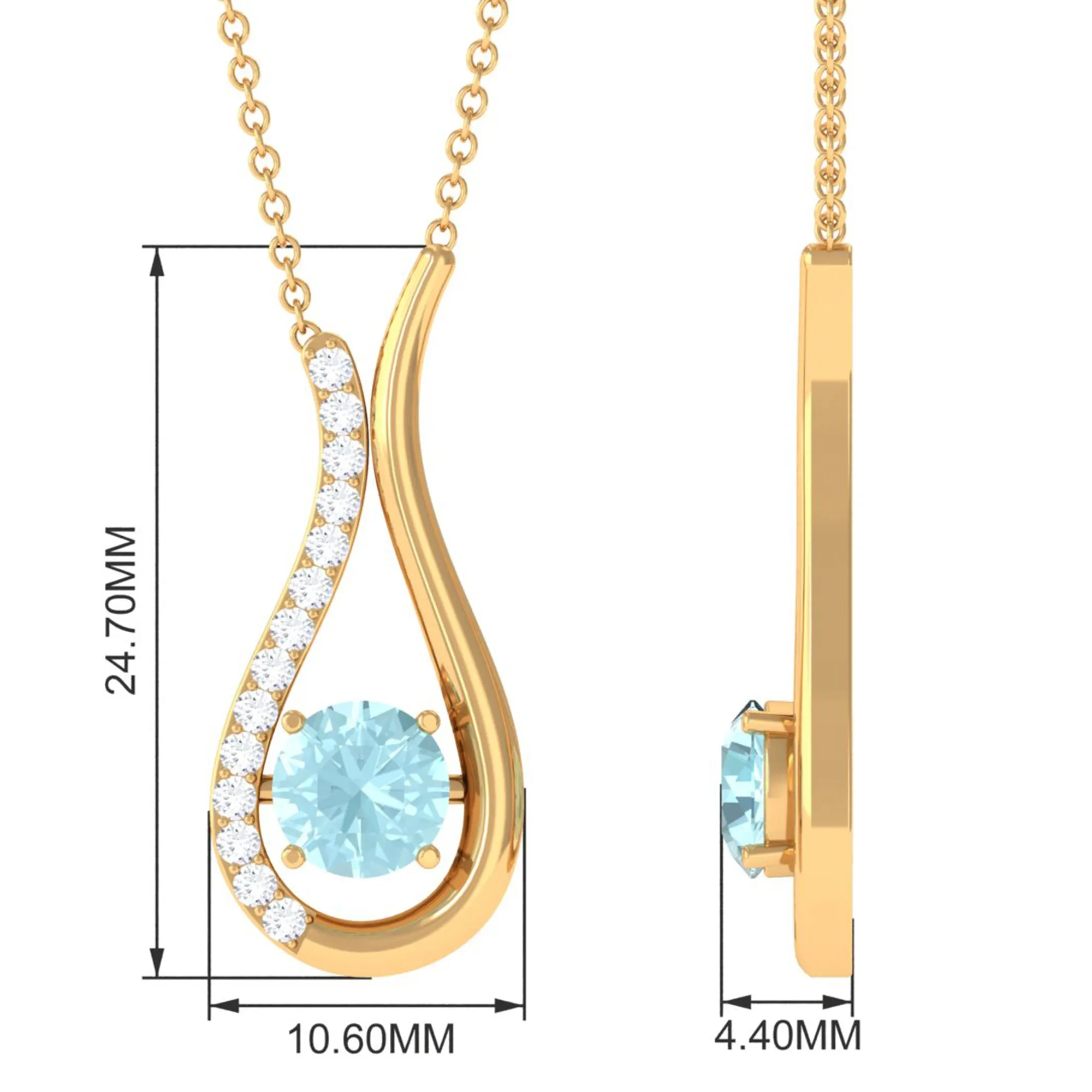 1 CT Sky Blue Topaz and Diamond Teardrop Pendant Necklace