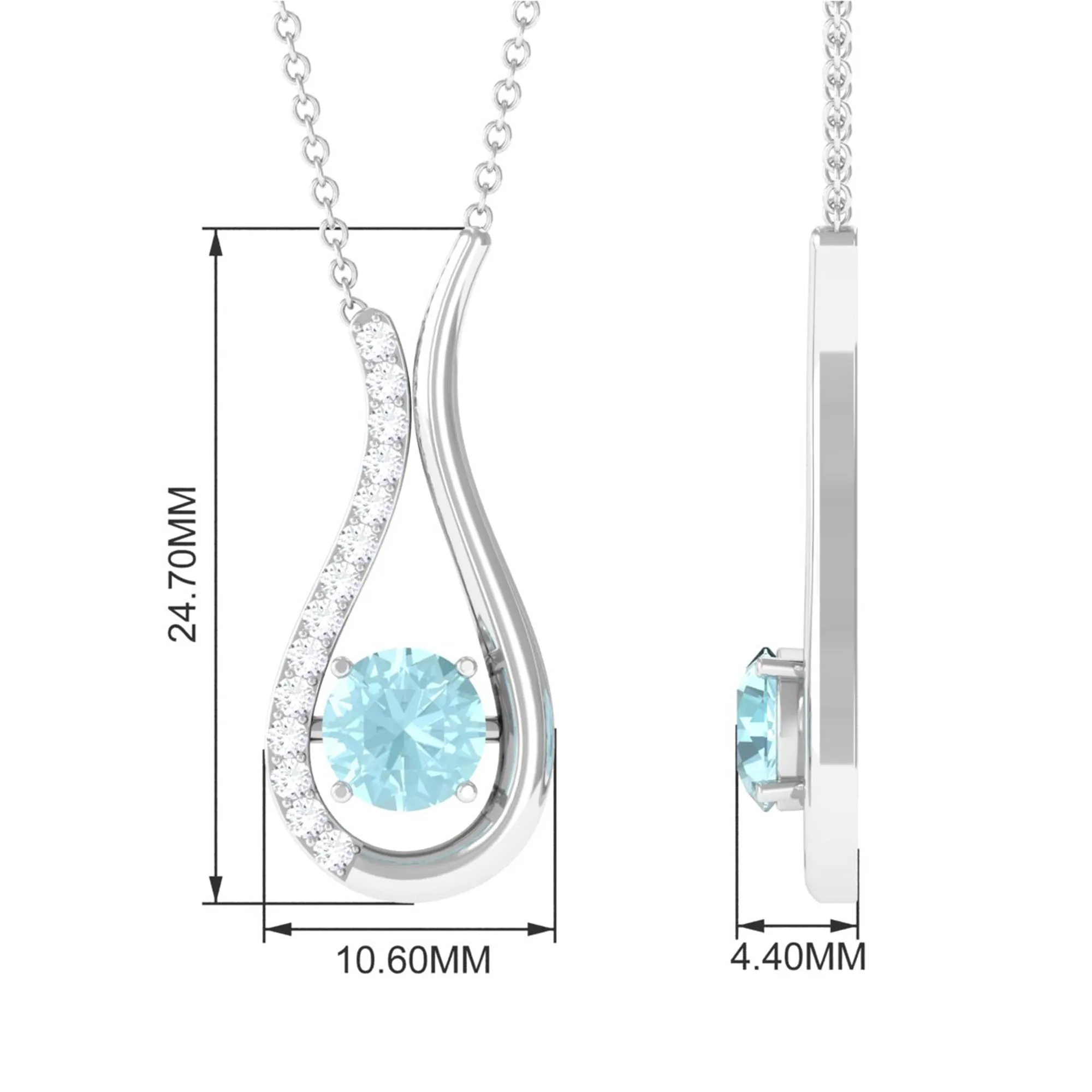 1 CT Sky Blue Topaz and Diamond Teardrop Pendant Necklace