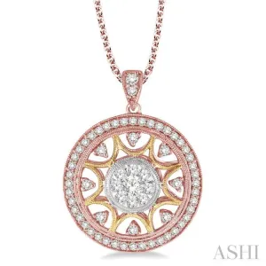 1 Ctw Round Cut Diamond Lovebright Pendant in 14K Tri Color Gold with Chain