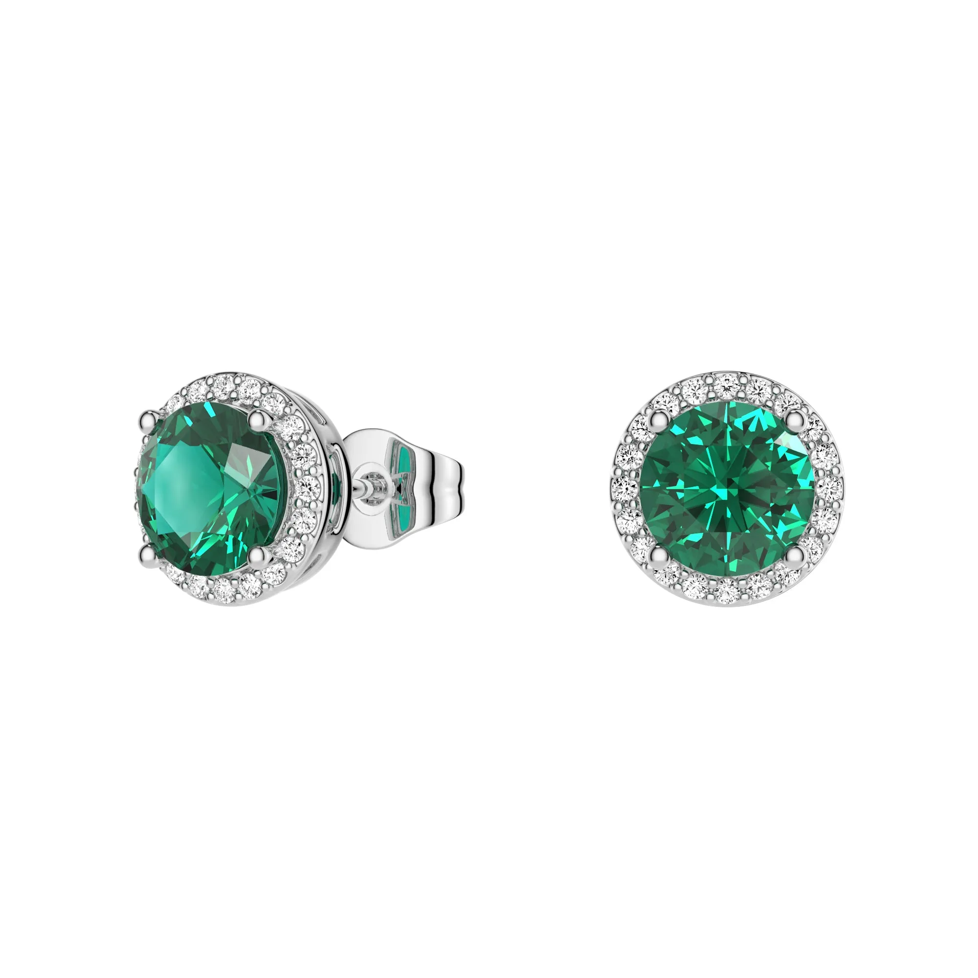 1.18 CT. Emerald and Pavé Halo Stud Earrings