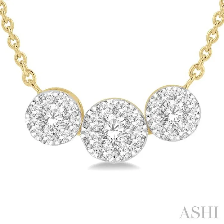 1/3 Ctw Triple Circle Lovebright Round Cut Diamond Necklace in 14K Yellow and White Gold