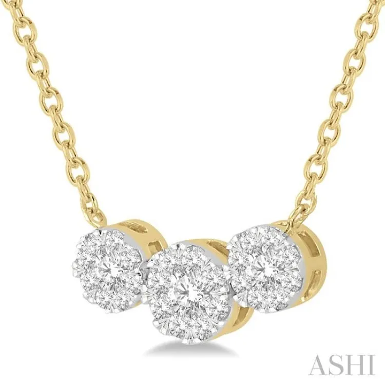 1/3 Ctw Triple Circle Lovebright Round Cut Diamond Necklace in 14K Yellow and White Gold