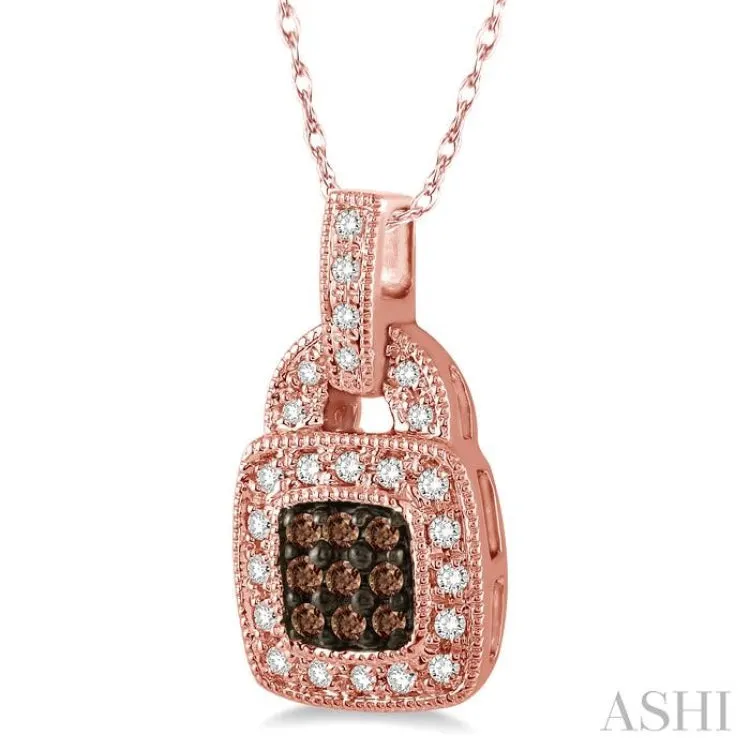 1/4 Ctw Round Cut White and Champagne Brown Diamond Pendant in 10K Rose Gold with Chain