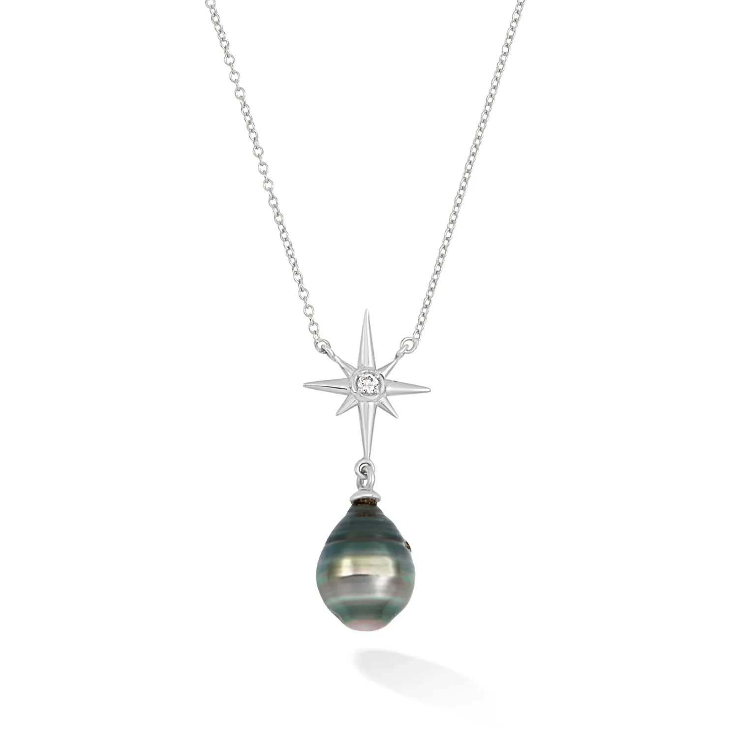 14k Gold North Star Pendant with Tahitian Pearl