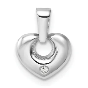 14k White Gold Polished Finish Solid Cubic Zirconia 3-Dimensional Modern Style Heart Design Charm Pendant