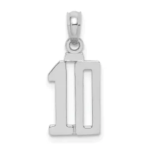 14K White Gold Polished Finished Block Script Design Number 10 Charm Pendant