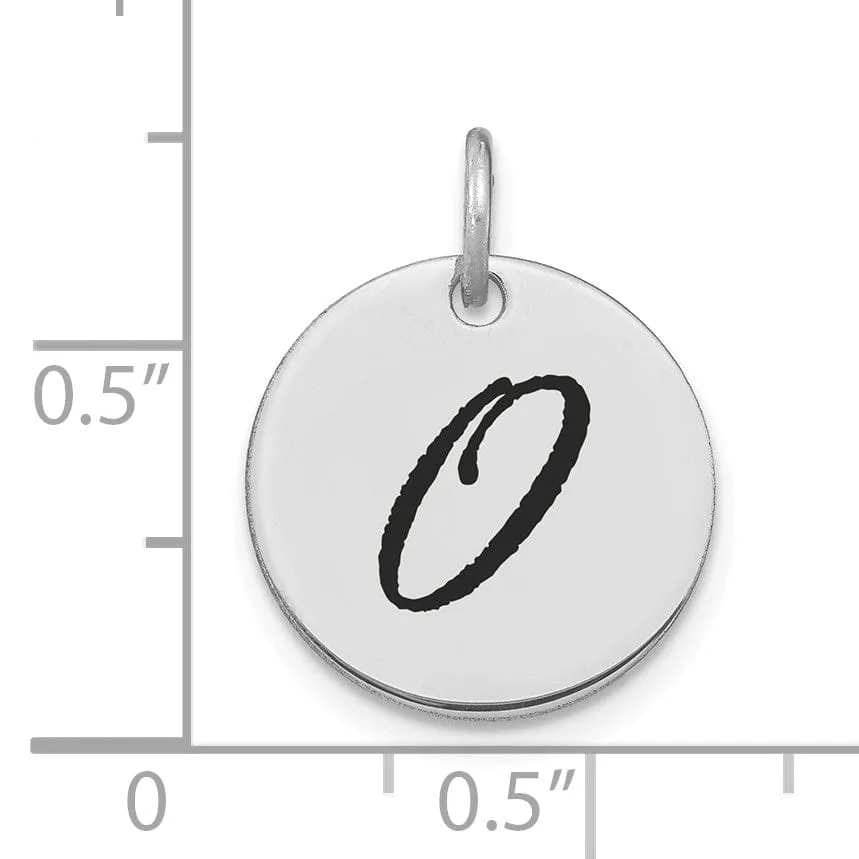 14k White Gold Polished Rhodium Black Epoxy Finish Letter O Initial Disk Shape Charm Pendant