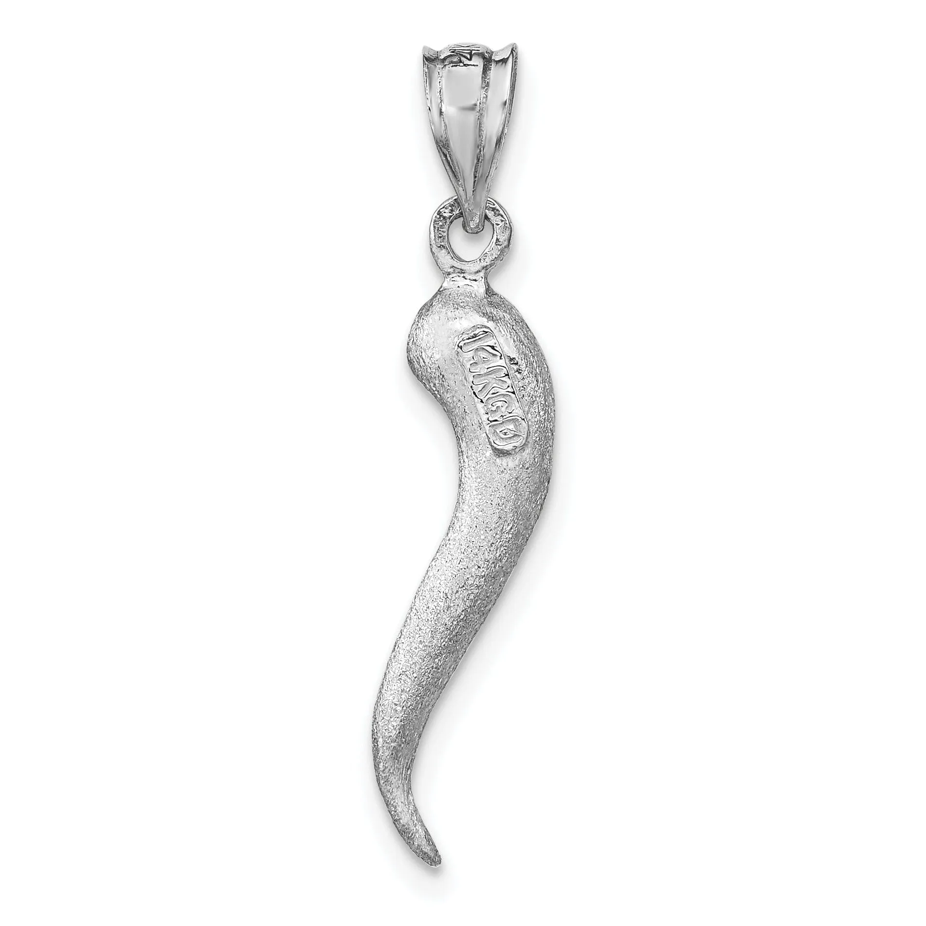 14K White Gold Solid Brushed Finish 3-Dimensional Italian Horn Charm Pendant