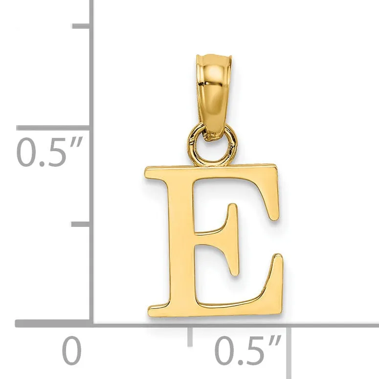 14K Yellow Gold Block Design Small Letter E Initial Charm Pendant