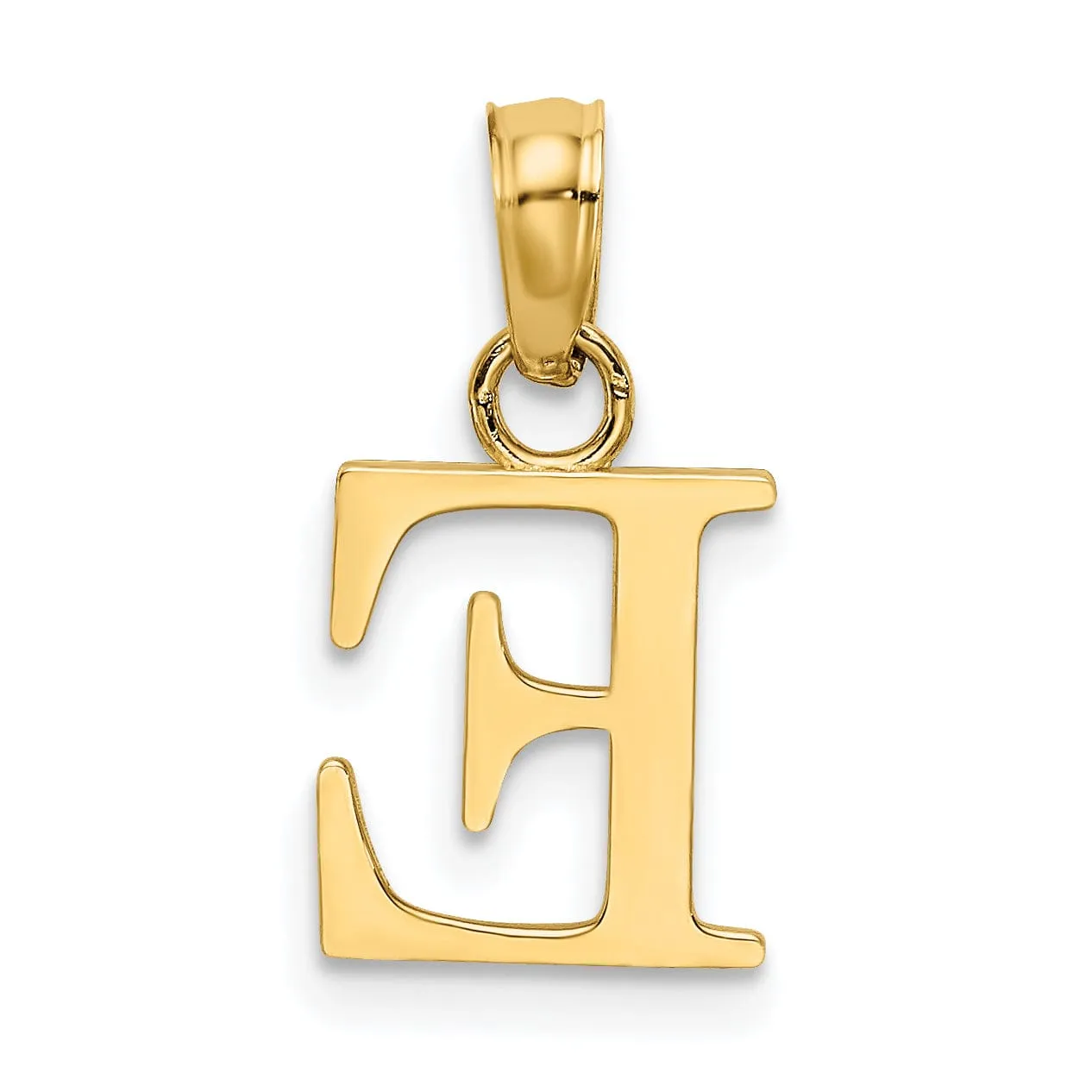 14K Yellow Gold Block Design Small Letter E Initial Charm Pendant