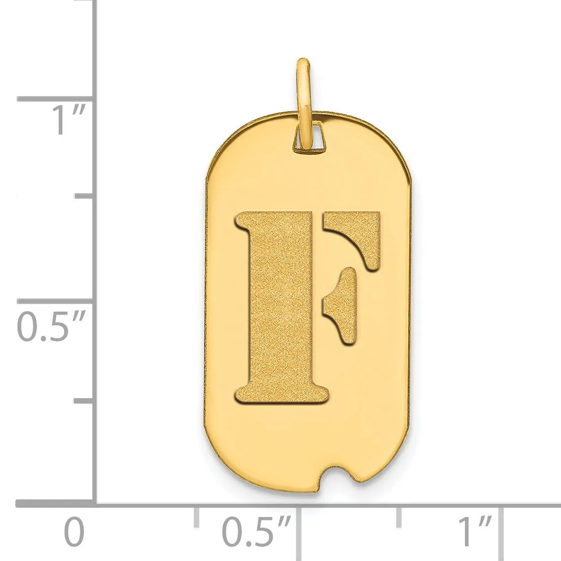 14k Yellow Gold Polished Finish Block Letter F Initial Design Dog Tag Charm Pendant