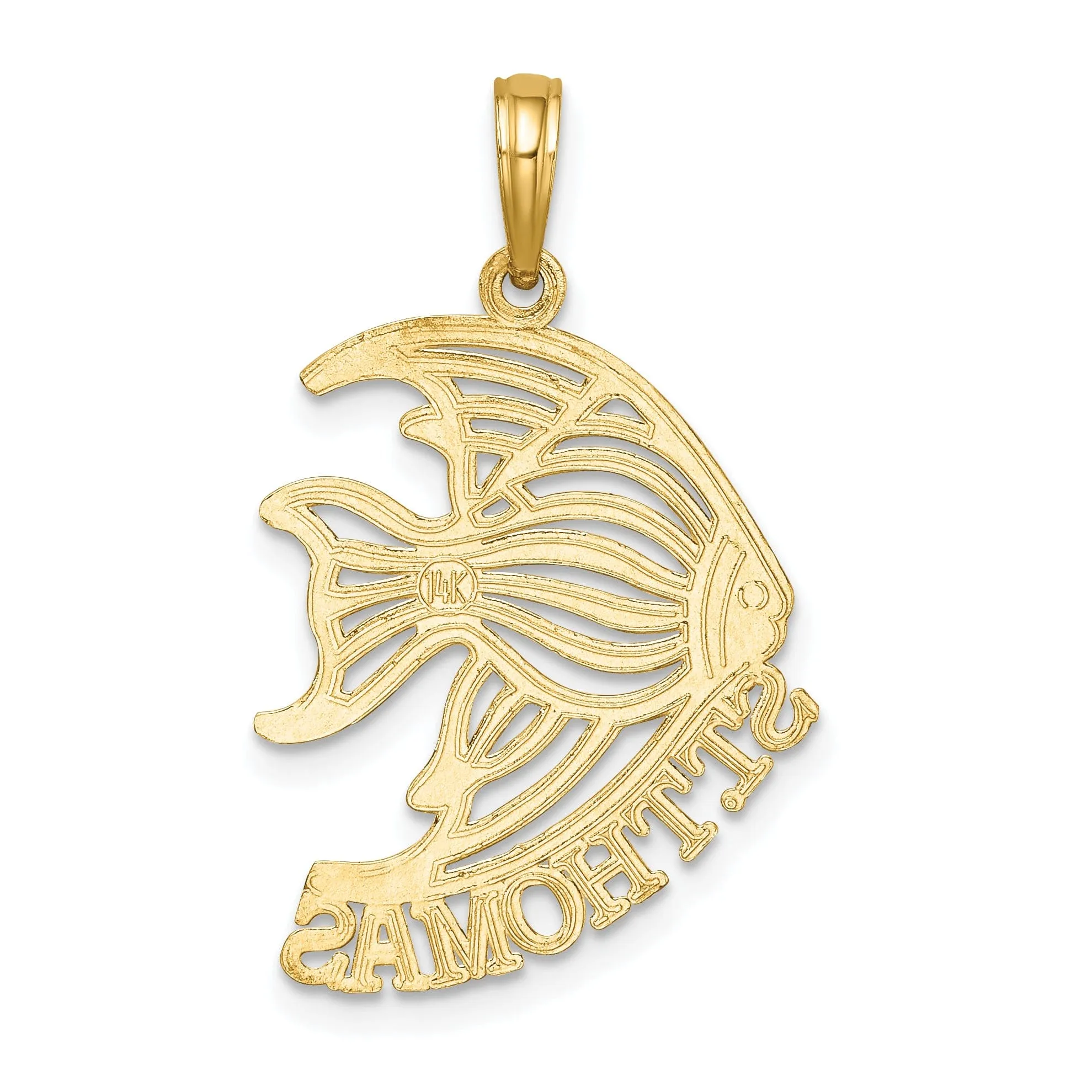 14K Yellow Gold Polished Finish Saint Thomas Cut Out Angelfish Design Charm Pendant