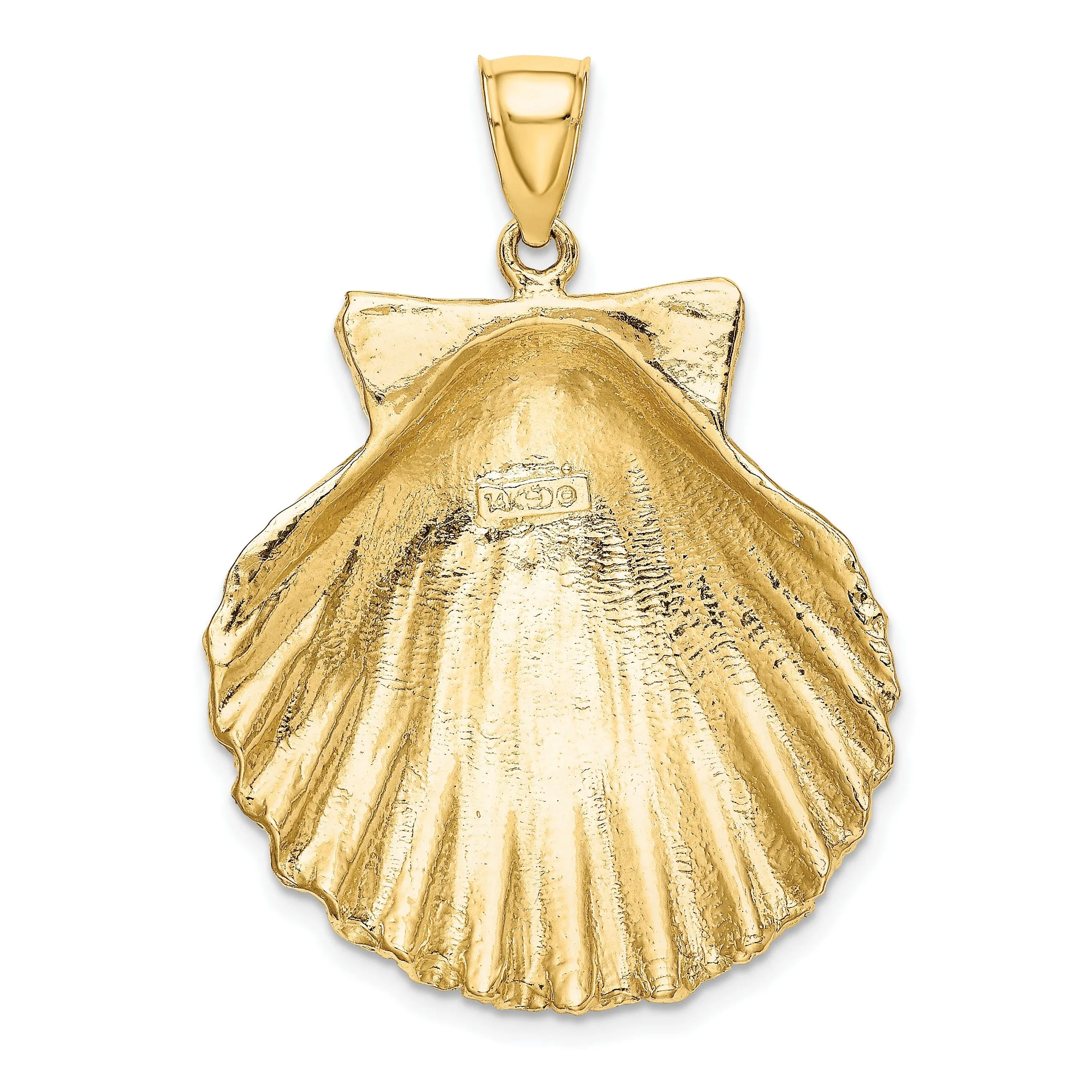 14K Yellow Gold Polished Texture Finish Scallop Sea Shell Charm Pendant