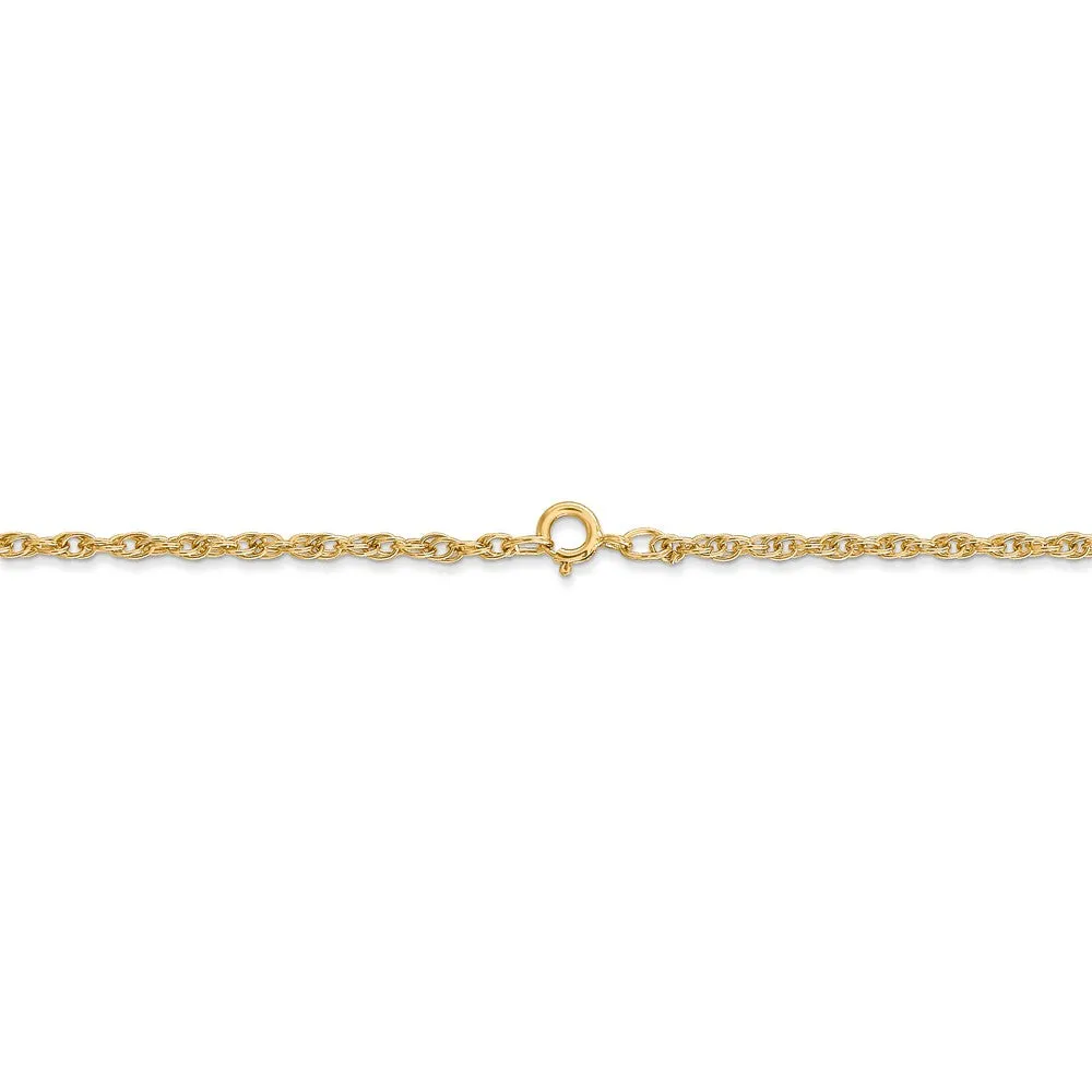 1.55mm, 14k Yellow Gold, Solid Cable Rope Chain Necklace