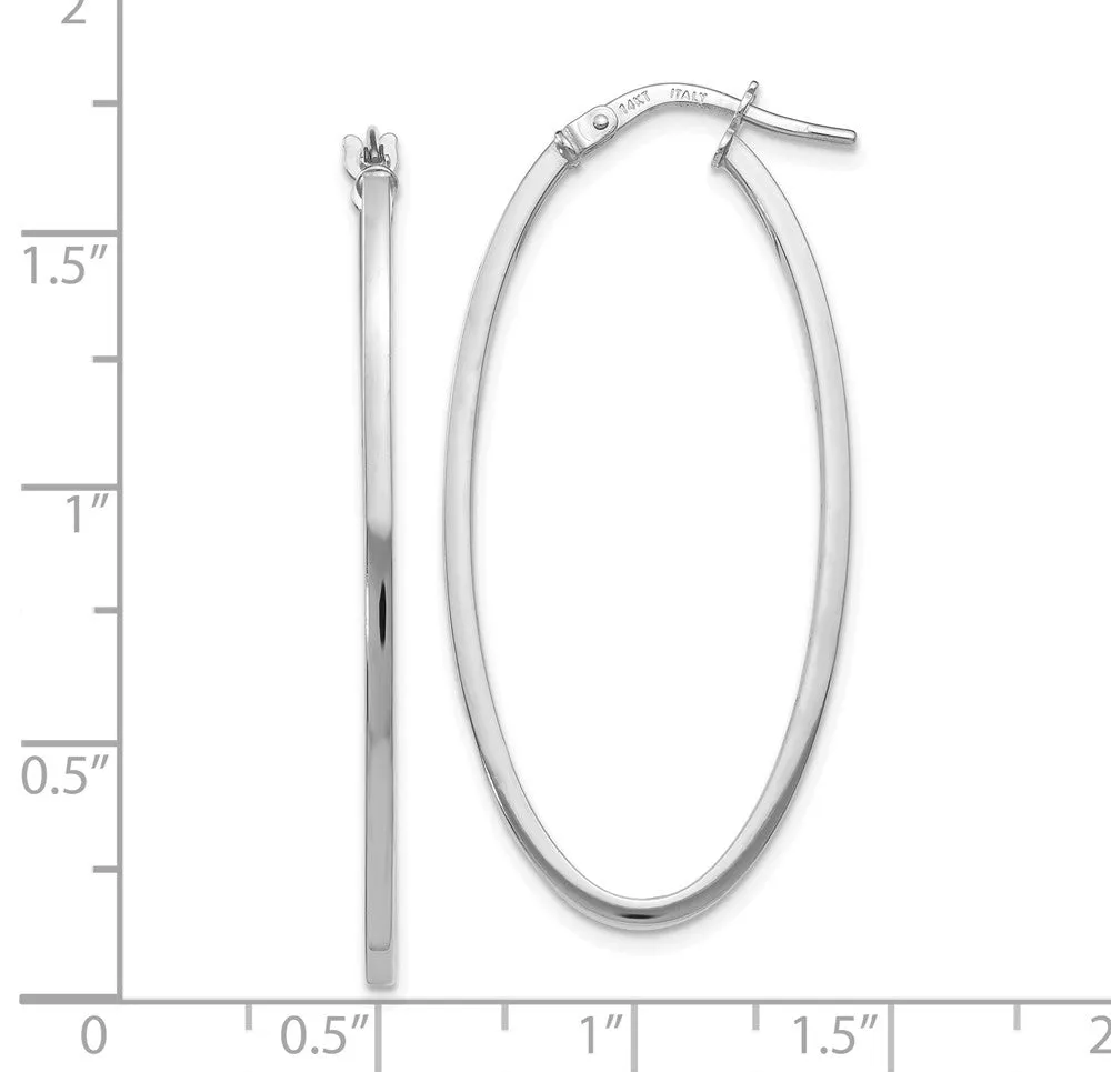 1.5mm Square Tube Oval Hoop Earrings in 14k White Gold, 40mm