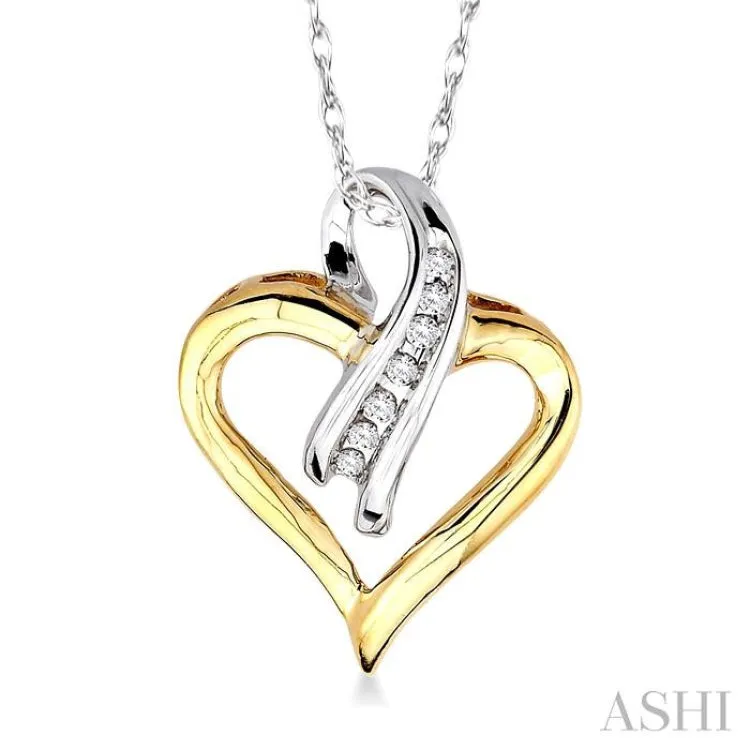 1/6 Ctw Round Cut Diamond Heart Pendant in 10K White and Yellow Gold with Chain