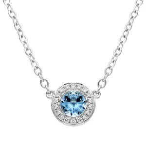 18ct White Gold 0.25ct Aquamarine Diamond Halo Necklace