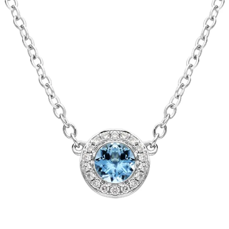 18ct White Gold 0.25ct Aquamarine Diamond Halo Necklace