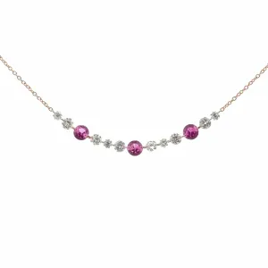 18K Gold Invisible Set Drilled Pink Sapphire and Diamond Strand Chain Necklace