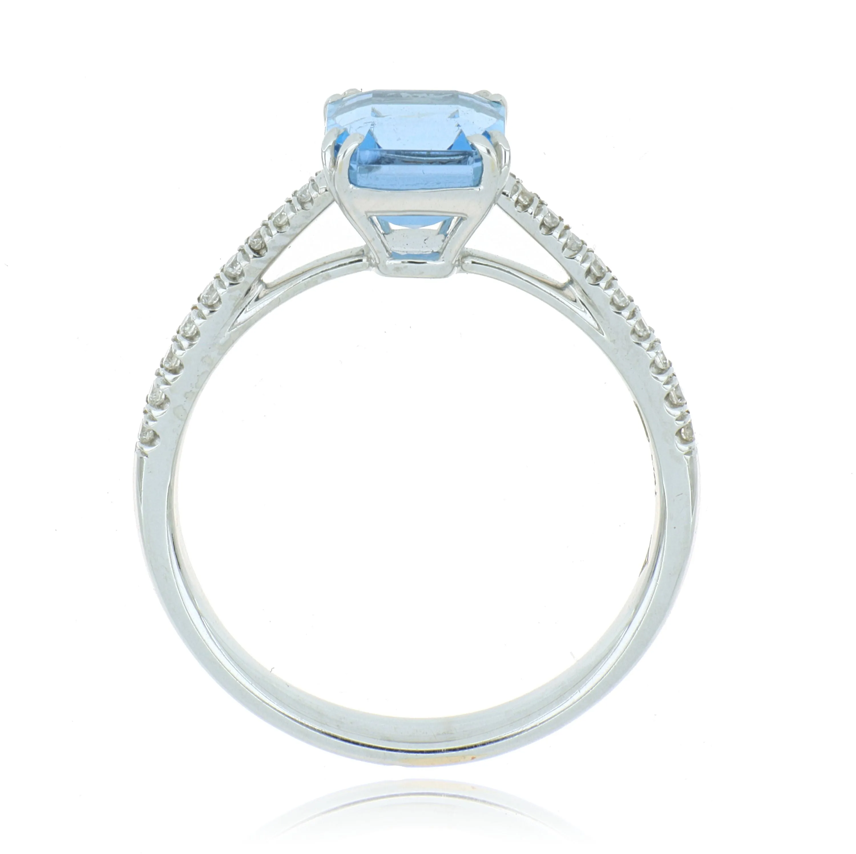 18k White Gold Square Shaped Aquamarine and Diamond Accented Ring