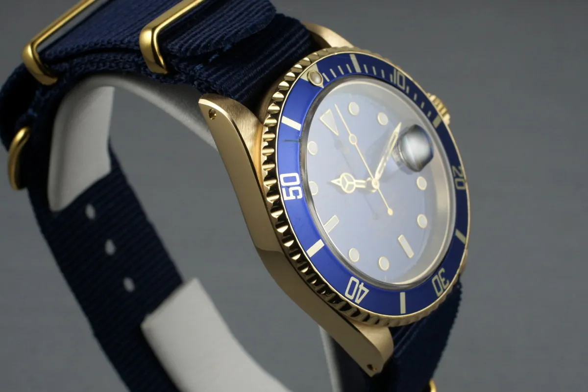 1991 Rolex 18K Blue Submariner 16618 with Box and Papers