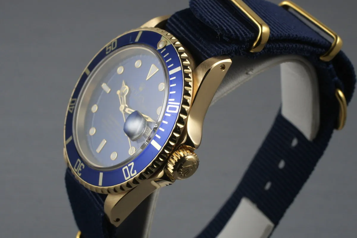 1991 Rolex 18K Blue Submariner 16618 with Box and Papers