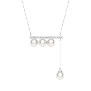 6mm Freshwater Cultured Pearl Balance Beam Necklace with Moissanite Pavé