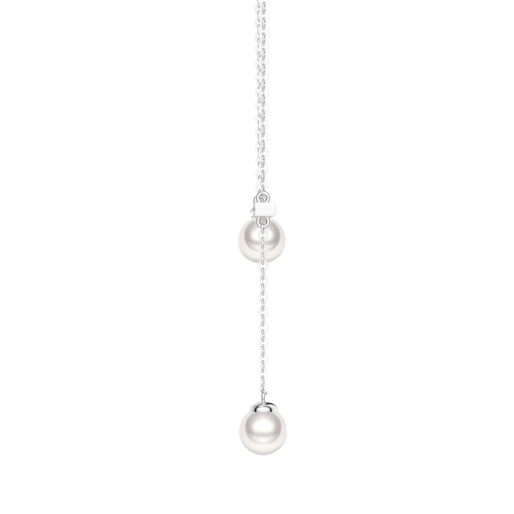 6mm Freshwater Cultured Pearl Balance Beam Necklace with Moissanite Pavé