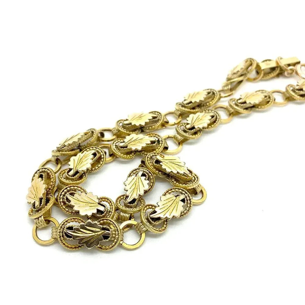 Antique Victorian Leaf Rolled Gold Chain Necklace