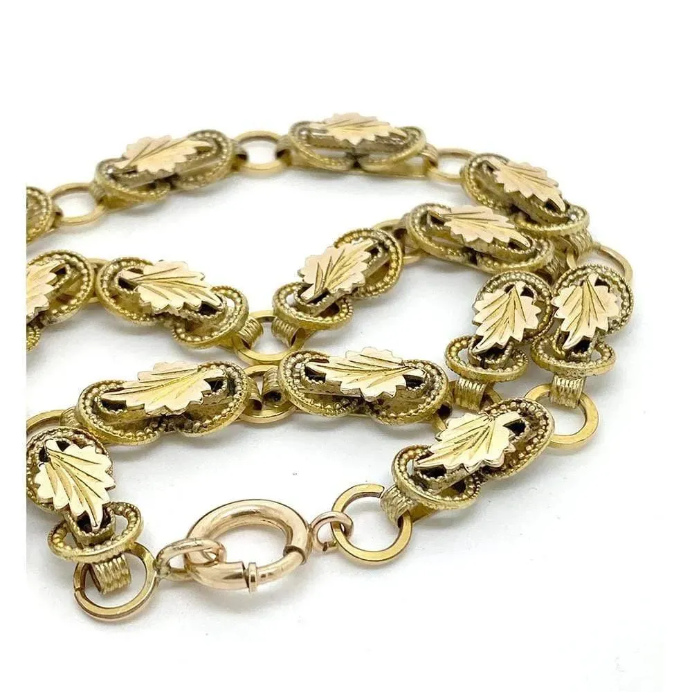 Antique Victorian Leaf Rolled Gold Chain Necklace