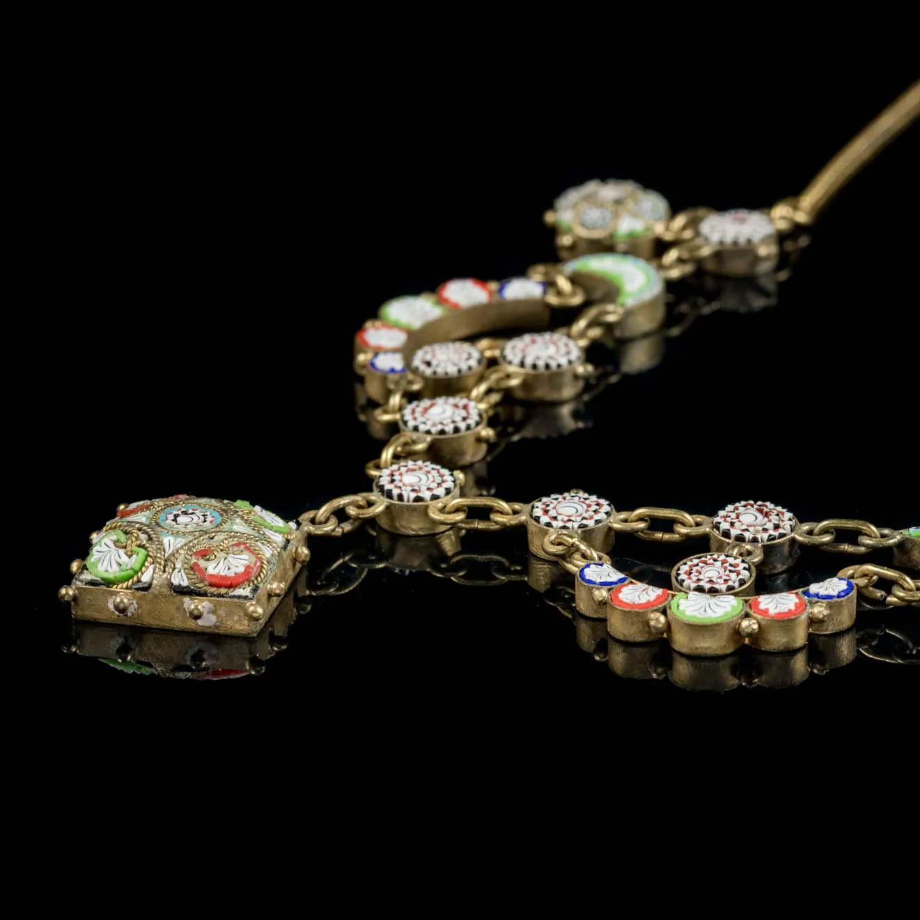 Antique Victorian Micro Mosaic Necklace Circa 1880