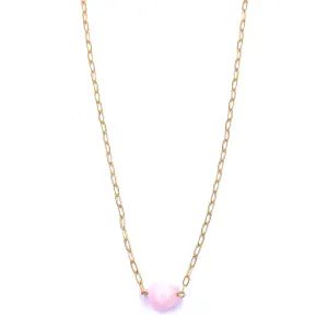 Ashley Gold Stainless Steel Gold Plated Pink Semi Precious Single Ball Necklace