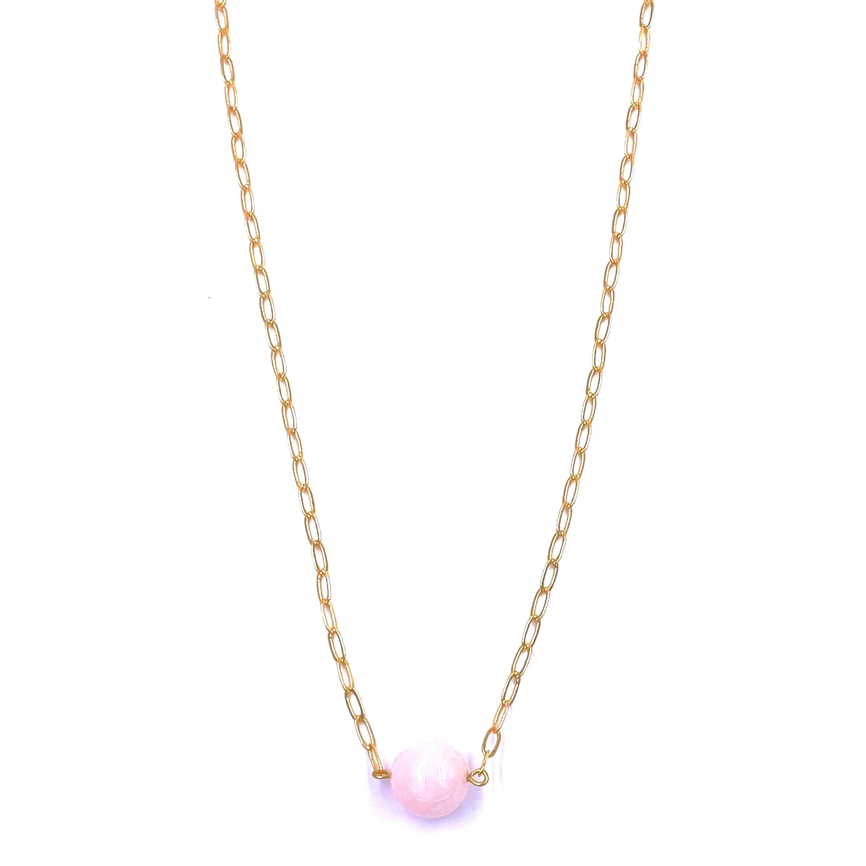 Ashley Gold Stainless Steel Gold Plated Pink Semi Precious Single Ball Necklace