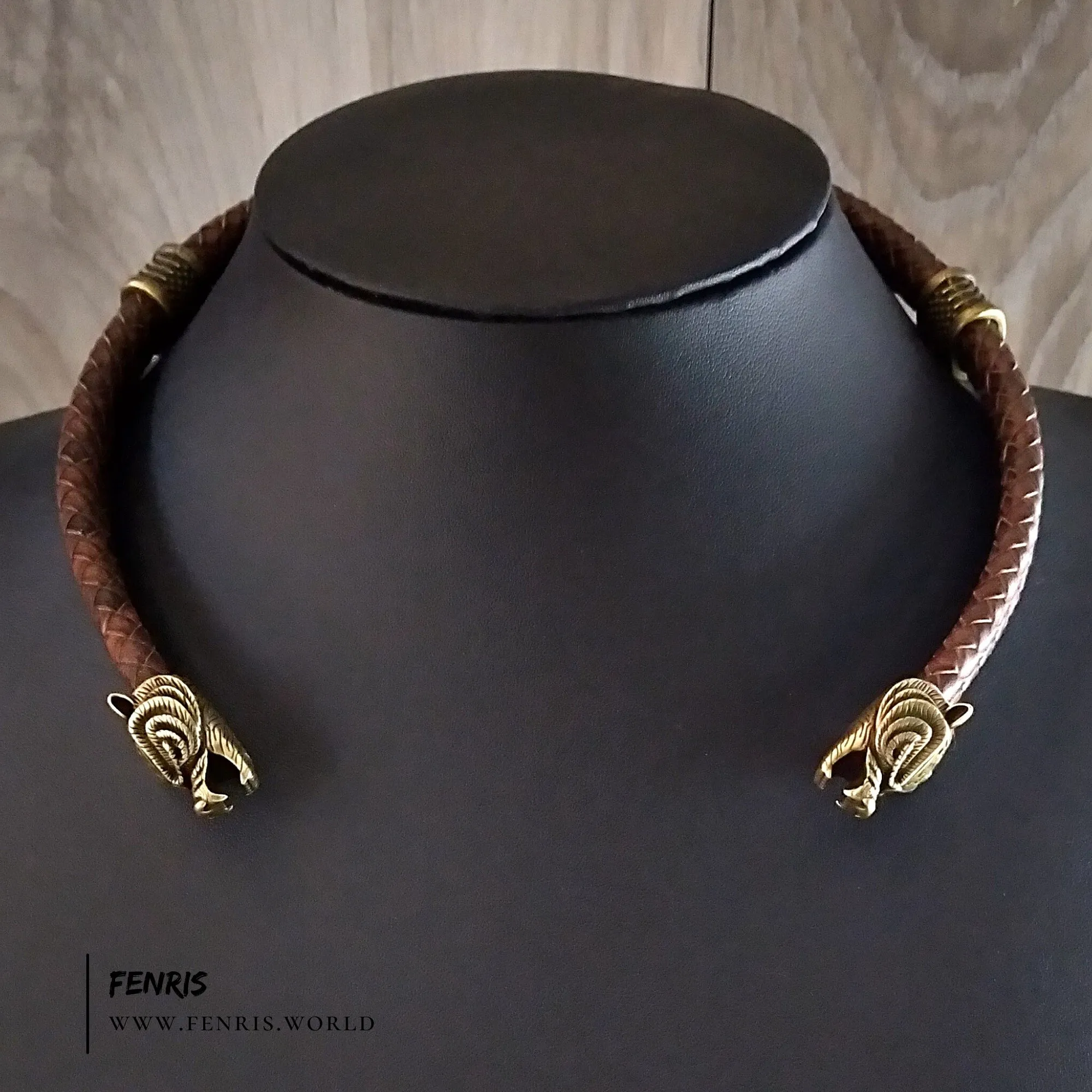 Bear Torc Bronze Brown Leather Double Band | Fenris