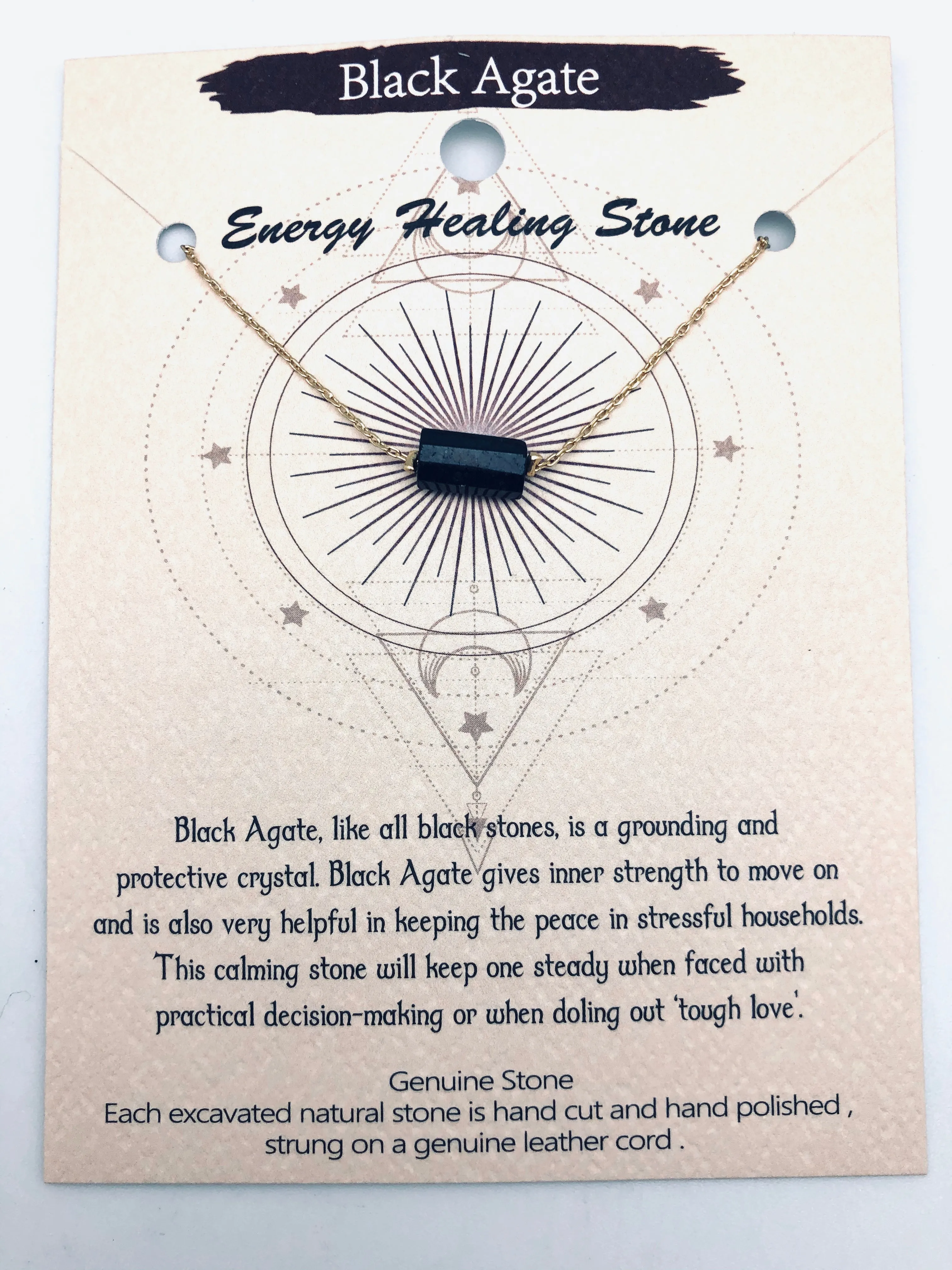 Black Agate Energy Healing Stone Stability & Protection Affirmation Necklace