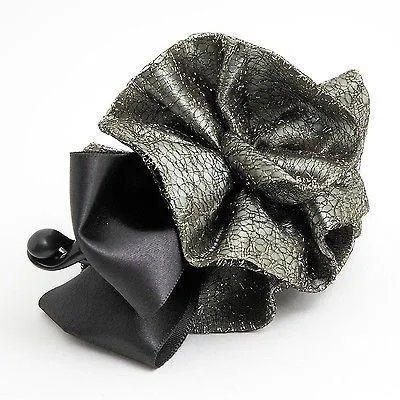 Black Ribbon Bow Golden Mesh  Fabric Flower Banana Hair Clip