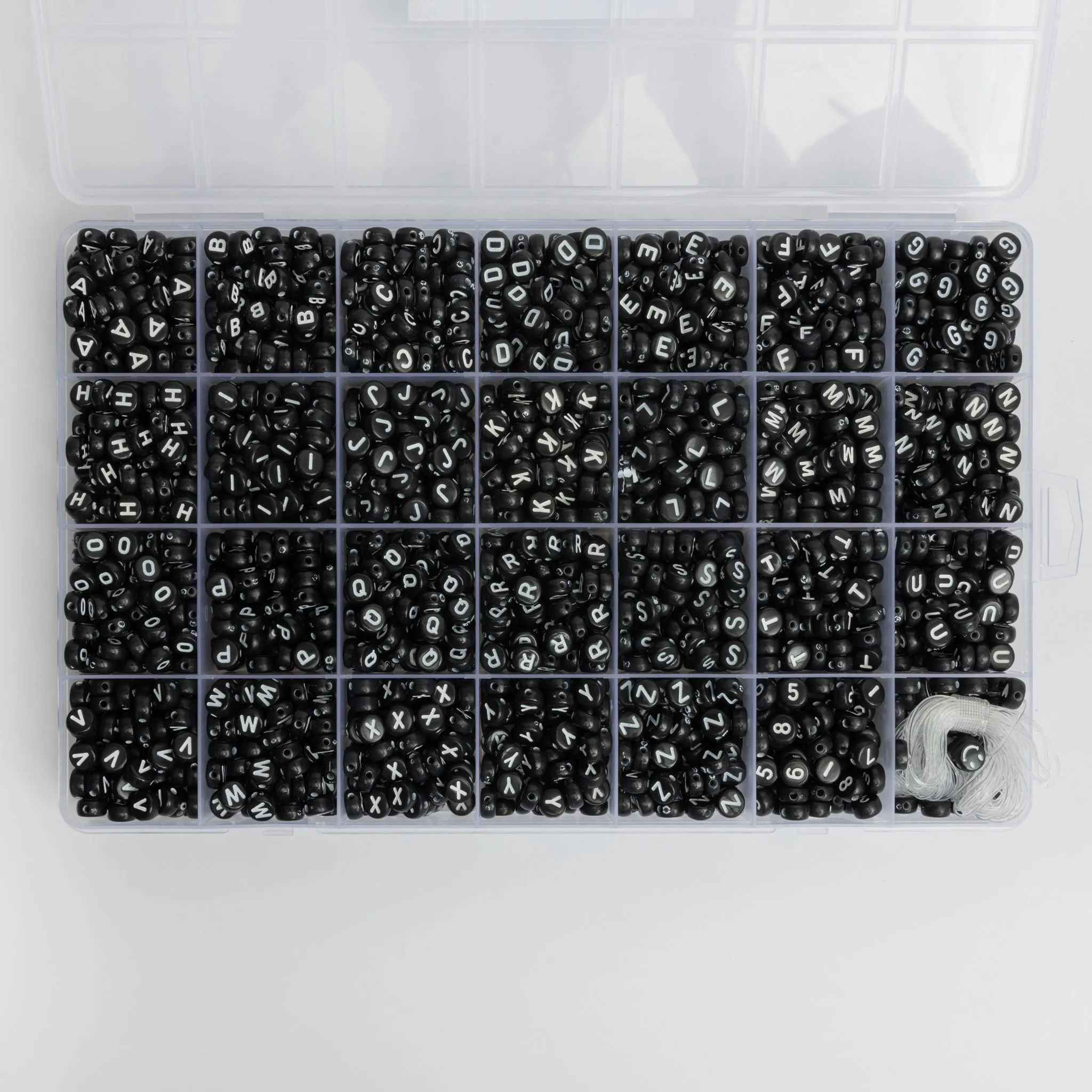 Black with White 26 Letter Bead Kit Box