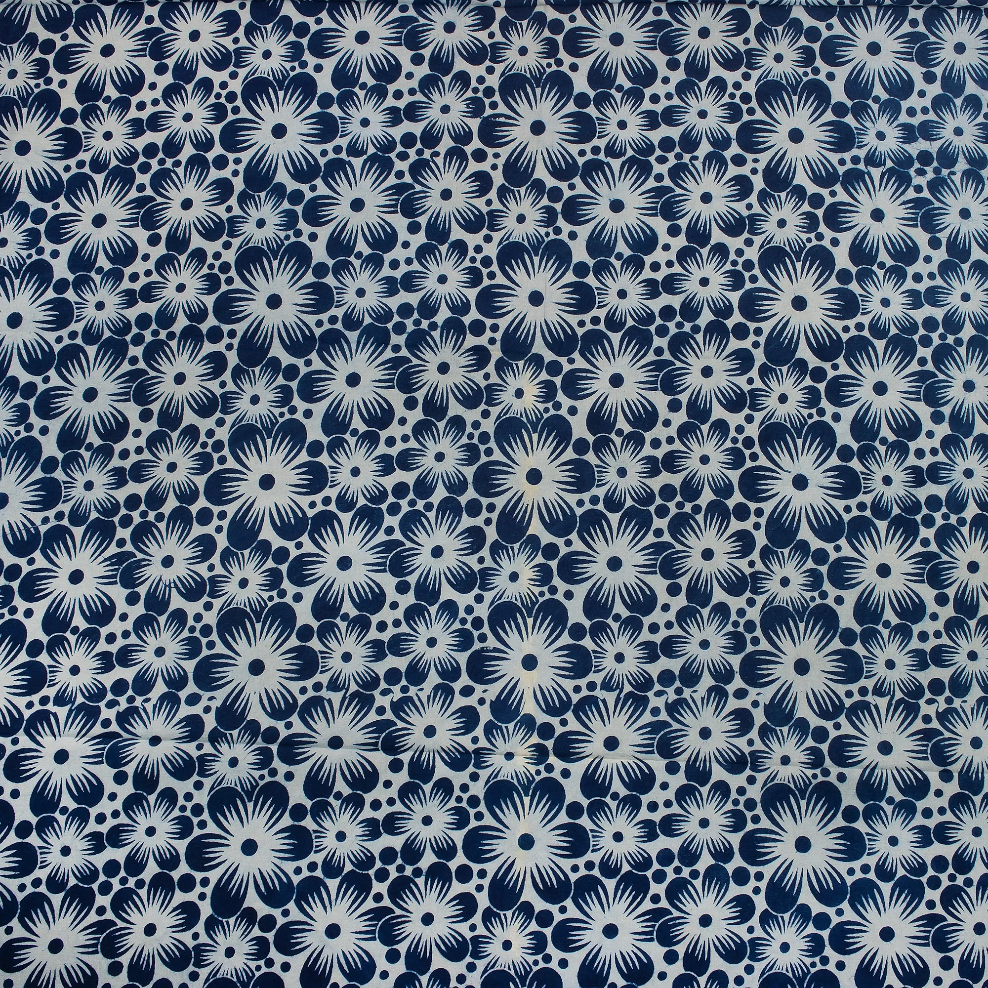 Block Floral Printed Indigo Blue Cotton Fabric