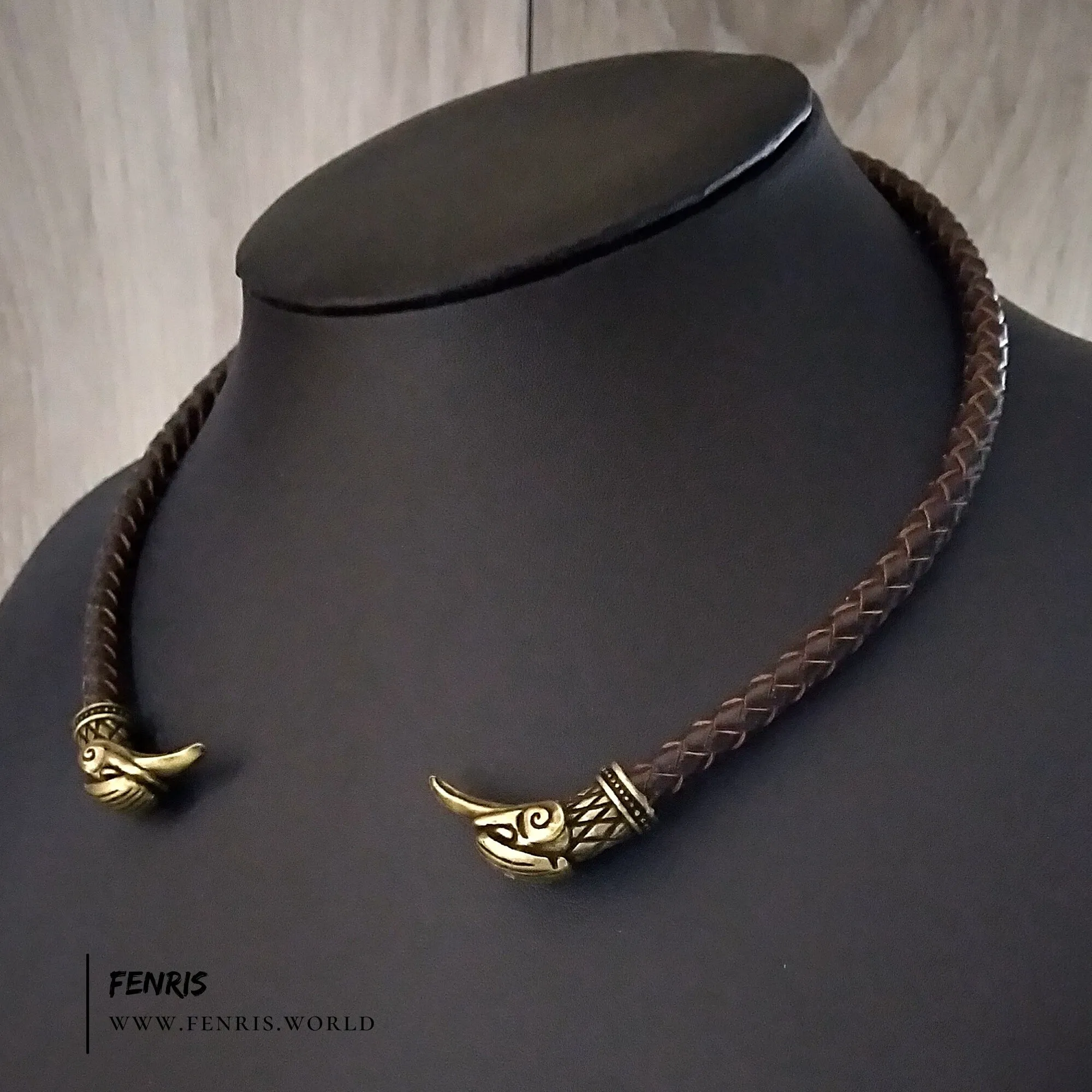 Bronze Raven Torc Brown Leather | Fenris