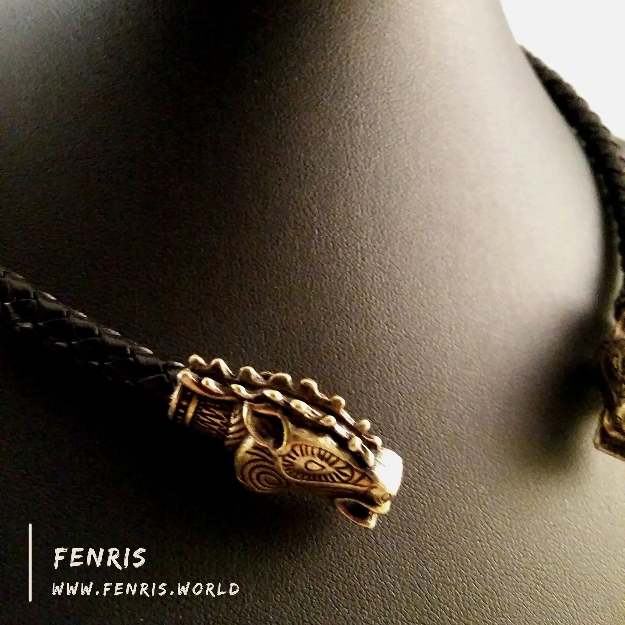 Bronze Torc Stag Black Leather | Fenris