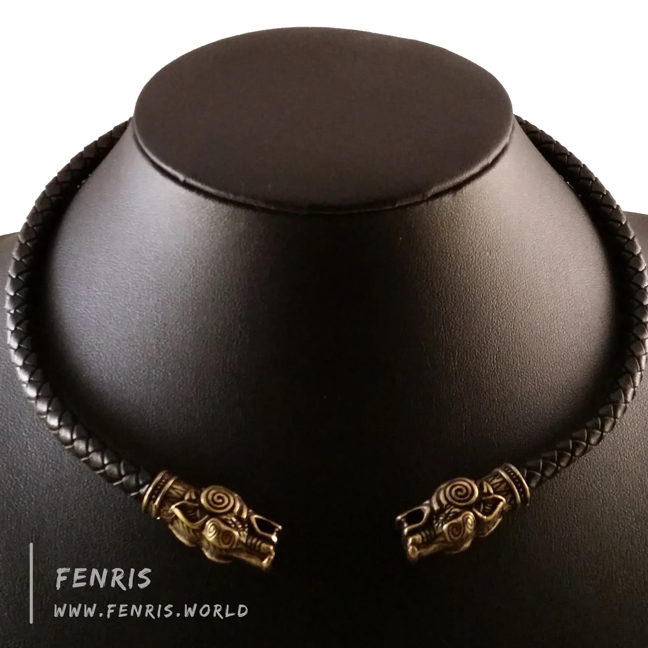 Bronze Torc Wolf Black Leather | Fenris