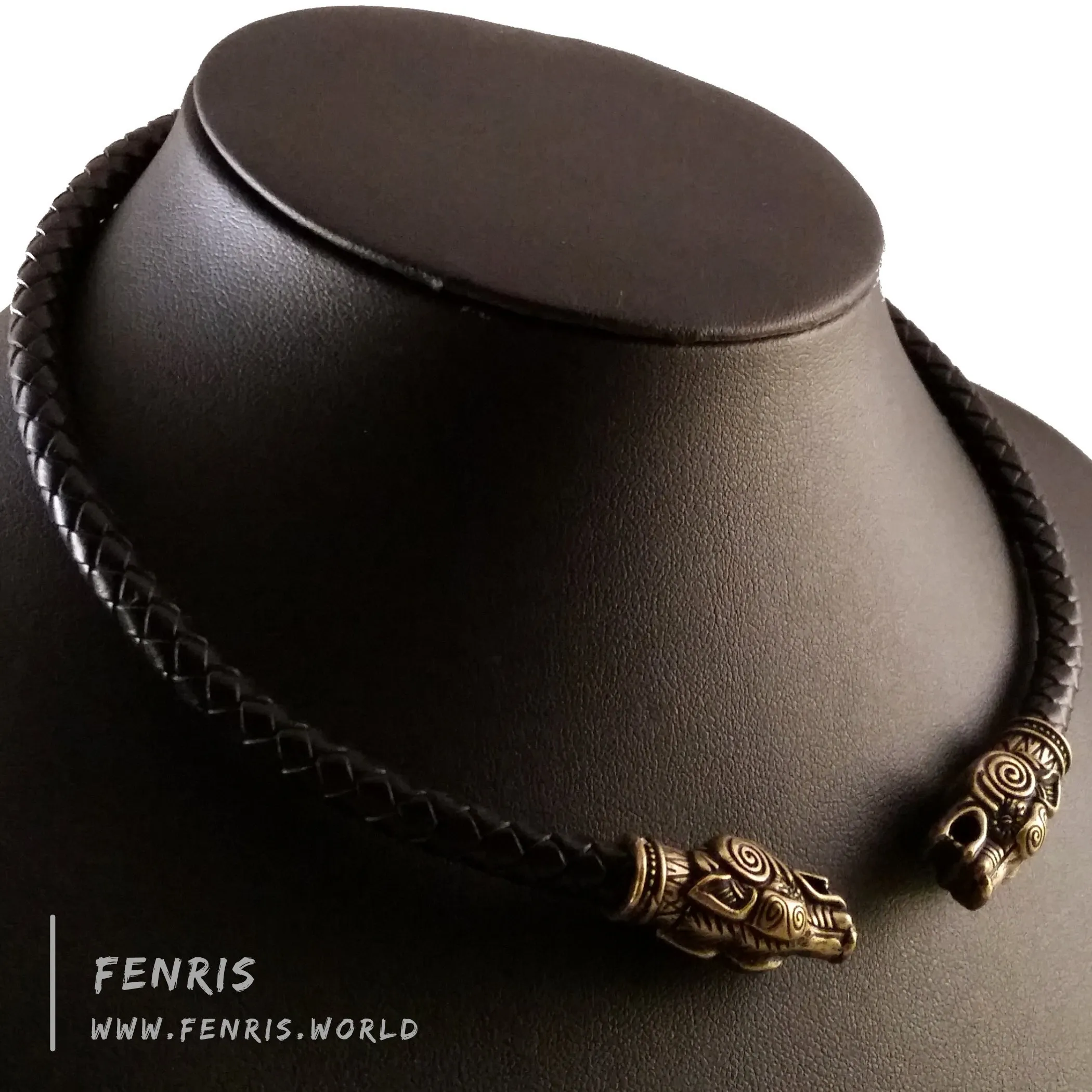 Bronze Torc Wolf Black Leather | Fenris