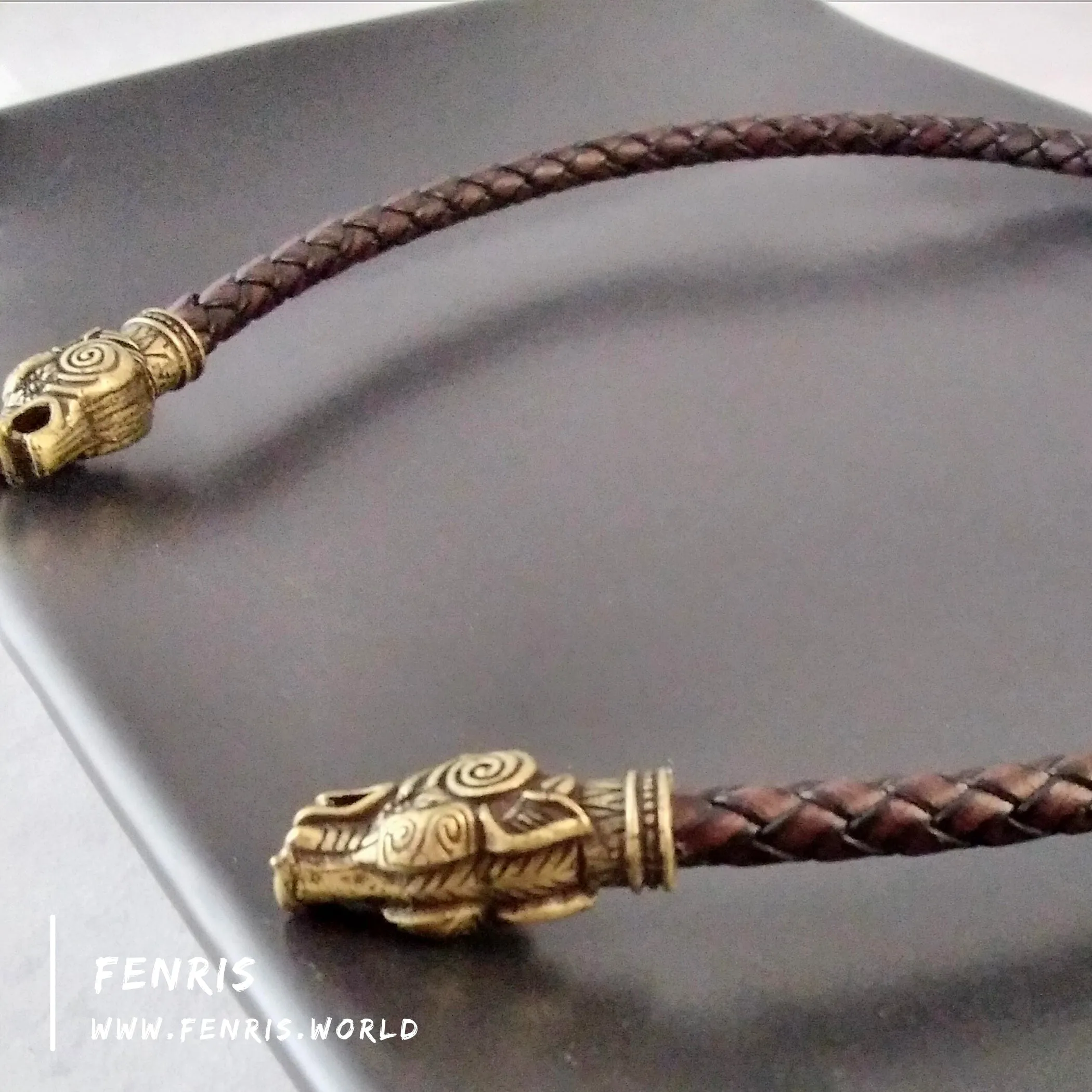 Bronze Torc Wolf Brown Leather | Fenris