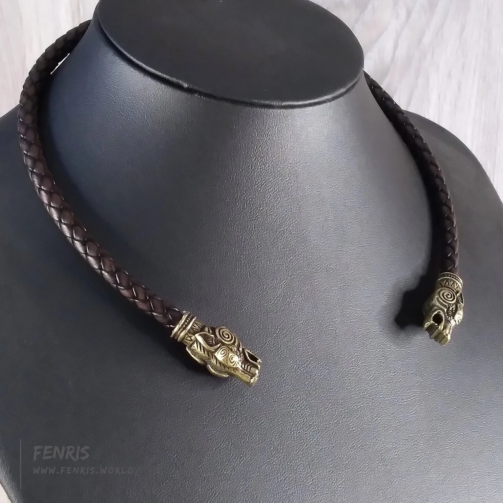 Bronze Torc Wolf Brown Leather | Fenris