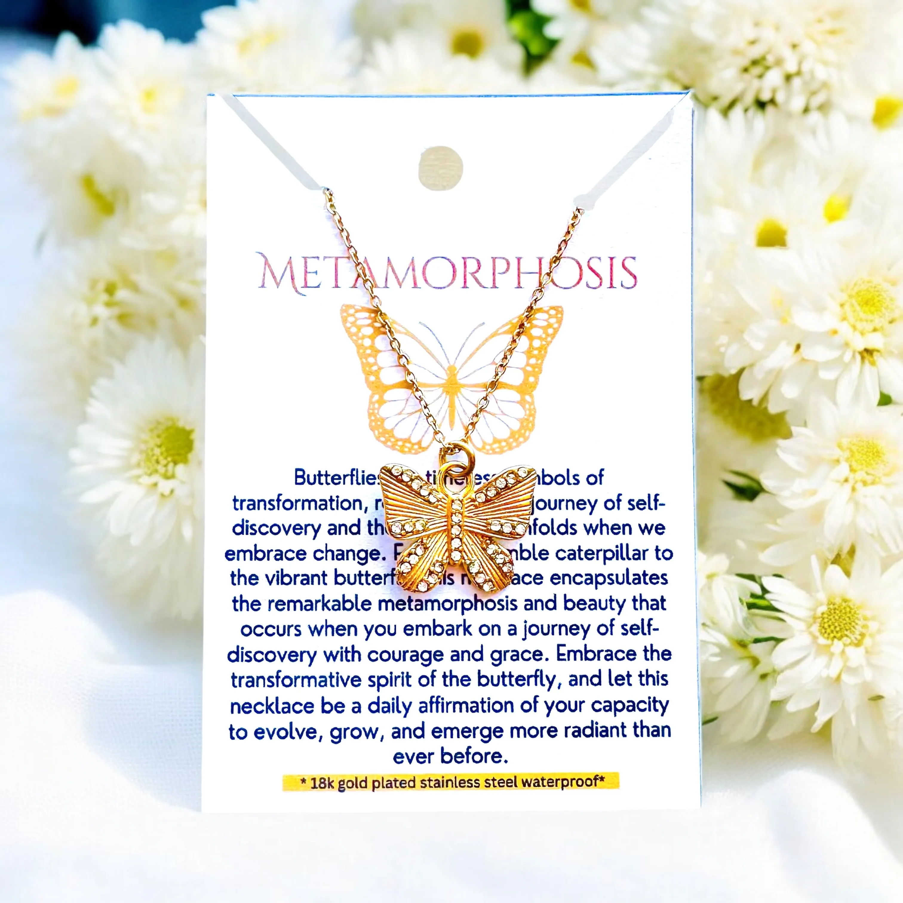 Butterfly Cubic Zirconia - 18K Gold Plated, Waterproof Necklace