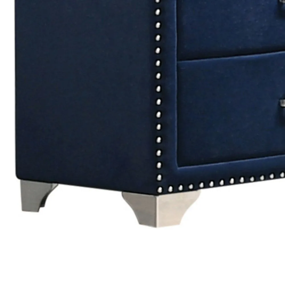 Cale 60 Inch Modern Glam Wood Dresser, 6 Drawer, Velvet, Nailhead, Blue By Casagear Home