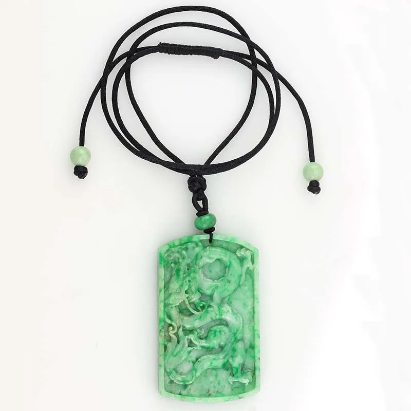 Carved Green Jadeite Jade Dragon Necklace